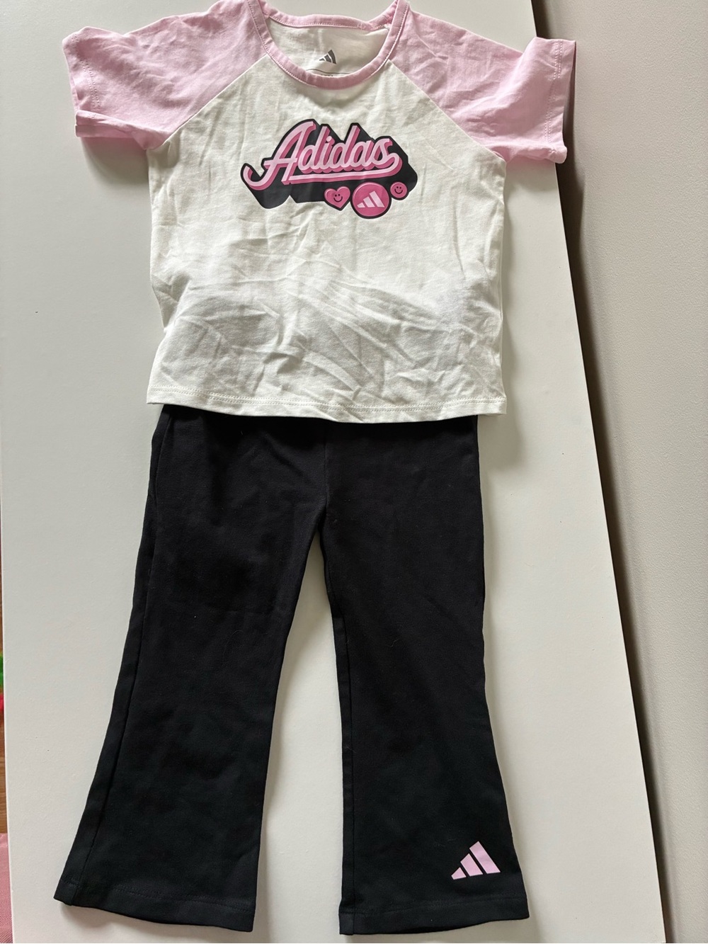 adidas Pink & White Tee with Black Leggings